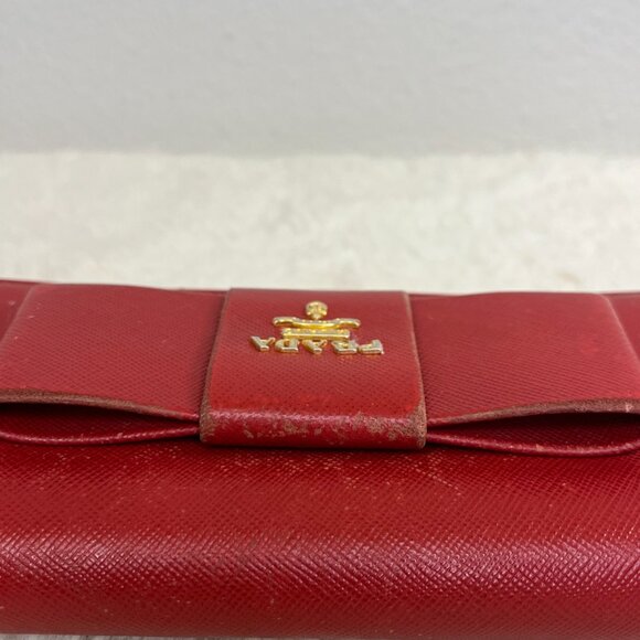 Pre-Loved Prada Red Saffiano Fiocco Bow Long Bifold Wallet - Picture 9 of 16